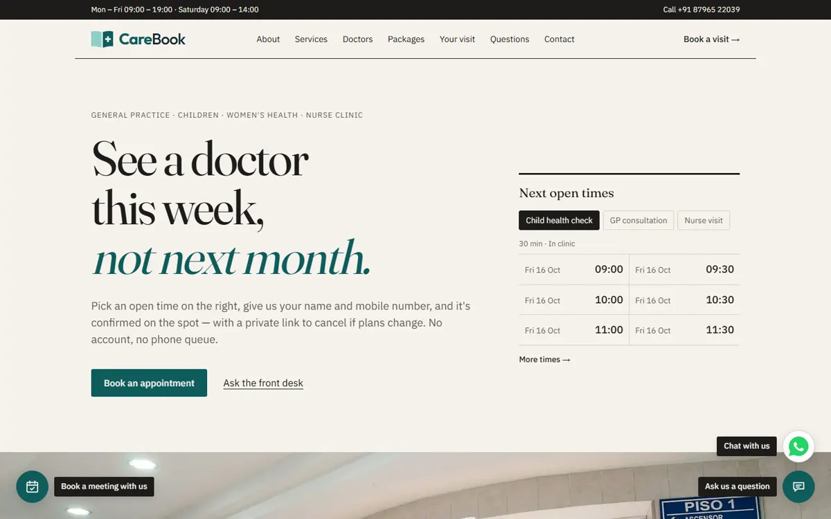 CareBook clinic booking website built by HV Technologies
